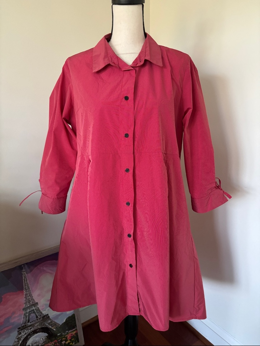 Sun Kim Pink Long-Sleeve Button-Front A-Line Dress